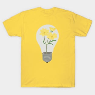 Light blub with yellow flowers growing inside T-Shirt